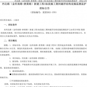 沔北路（金科南路-唐黃路）新建工程1標段施工期間磁浮結構設施監測監護招標公告 ...